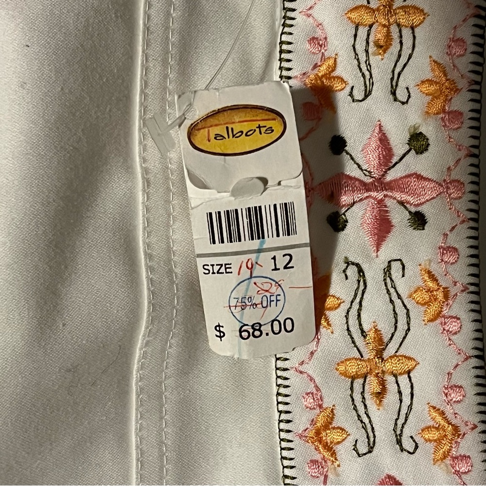 Talbots White Pants with Floral Embroidery Women’s 12 NWT - Picture 6 of 6